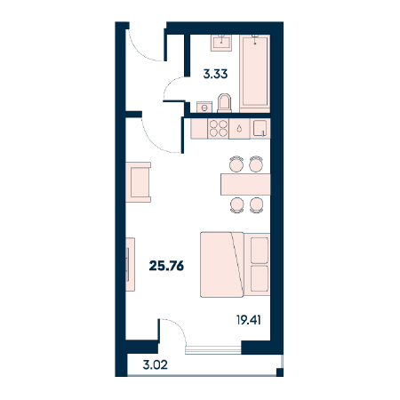 Студия 25.76м²