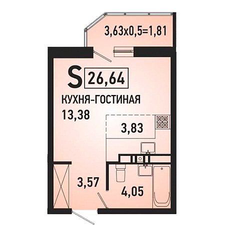 Студия 26.64м²