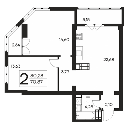 2 комнатная 70.87м²