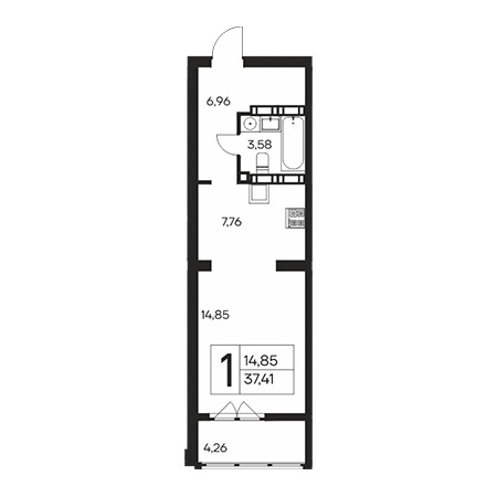 1 комнатная 37.41м²