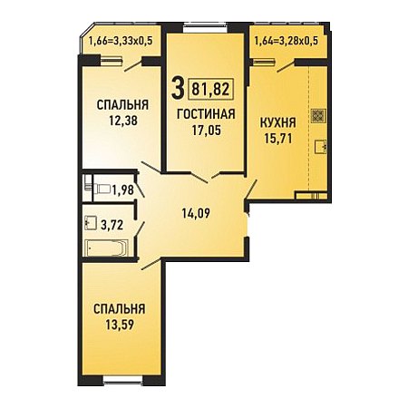 3 комнатная 81.82м²