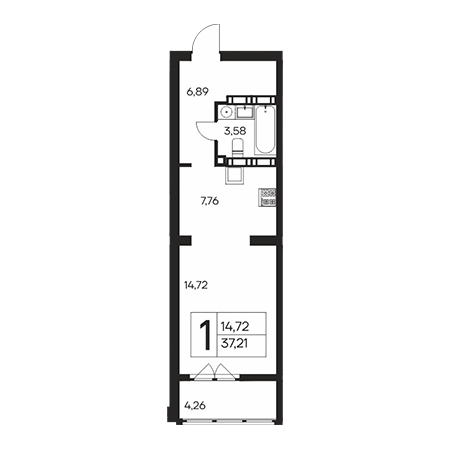 1 комнатная 37.21м²