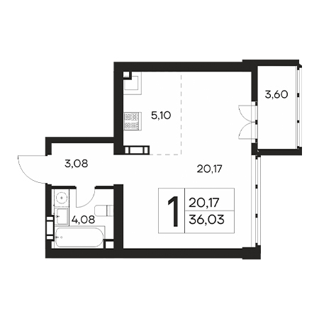 1 комнатная 36.03м²