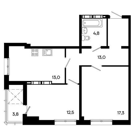 2 комнатная 64.4м²