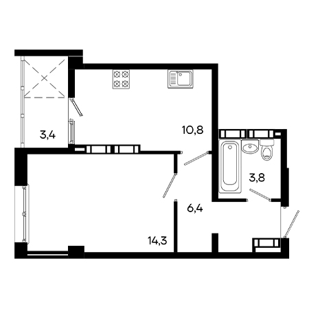 1 комнатная 38.7м²