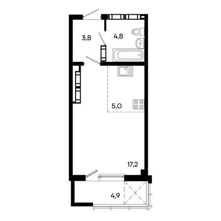 Студия 35.7м²