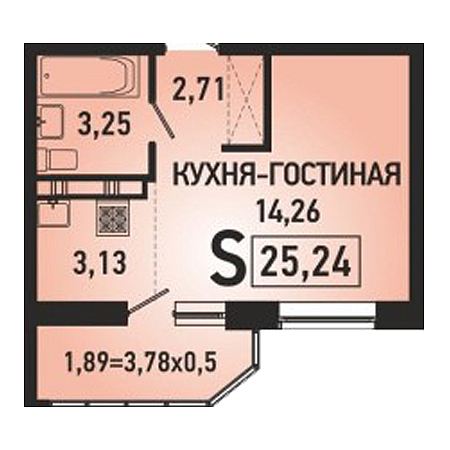 Студия 25.24м²