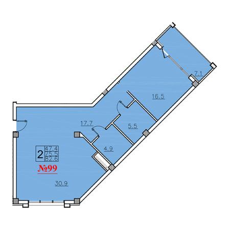 2 комнатная 82.6м²