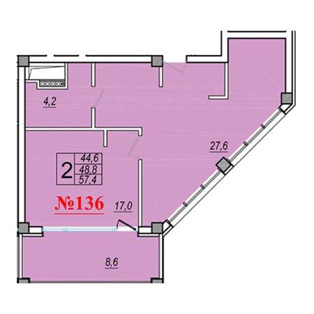 2 комнатная 57.4м²