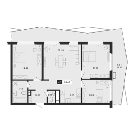 4+ комнат 83.65м²