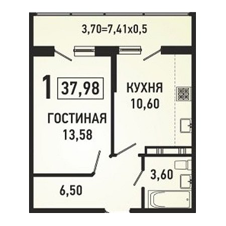 1 комнатная 37.98м²