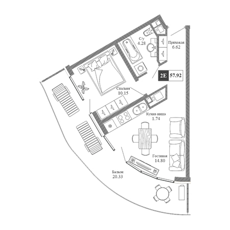 2 комнатная 57.92м²