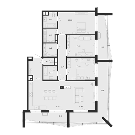 4+ комнат 110.19м²