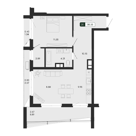 2 комнатная 50.35м²