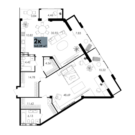 2 комнатная 163.29м²