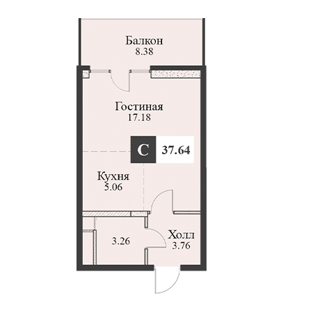 Студия 37.64м²