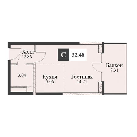 Студия 32.48м²