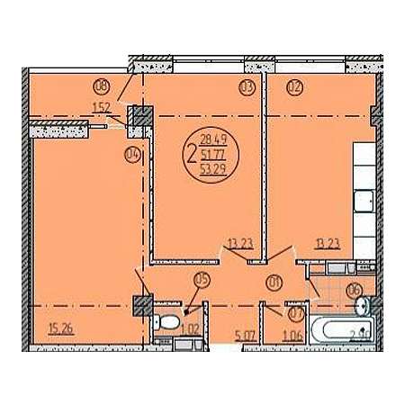 2 комнатная 53.29м²