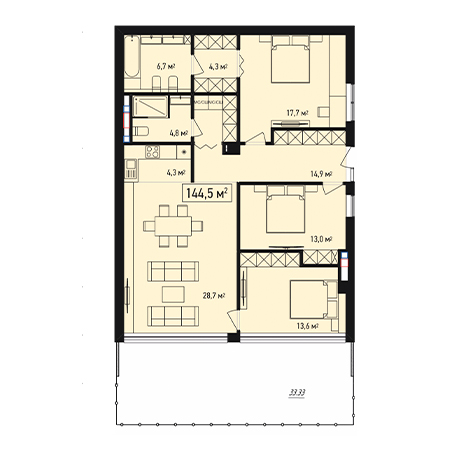 4+ комнат 144.5м²