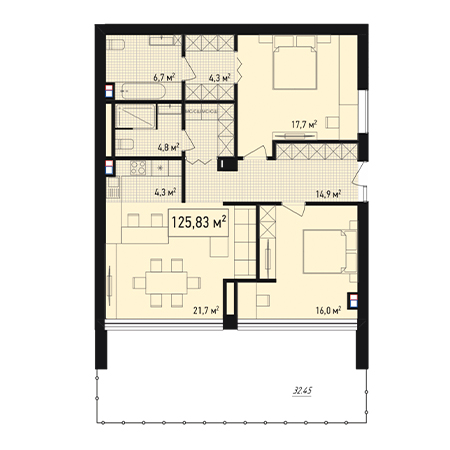 4+ комнат 125.83м²