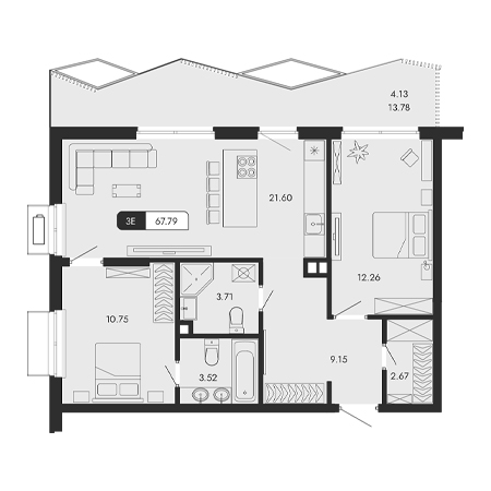 3 комнатная 67.79м²