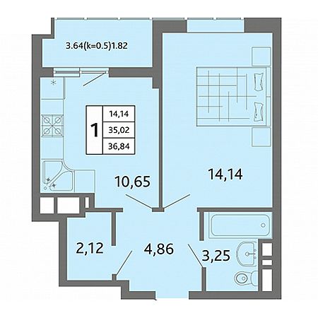 1 комнатная 36.84м²