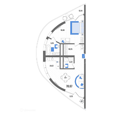 1 комнатная 78.67м²