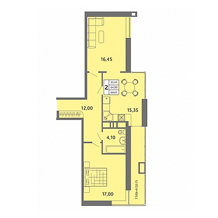 2 комнатная 68.65м²