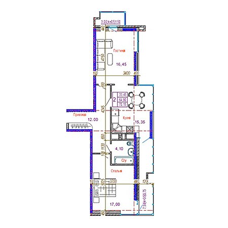 2 комнатная 70.15м²