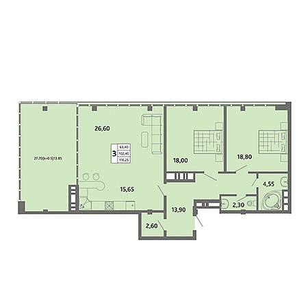 3 комнатная 116.25м²