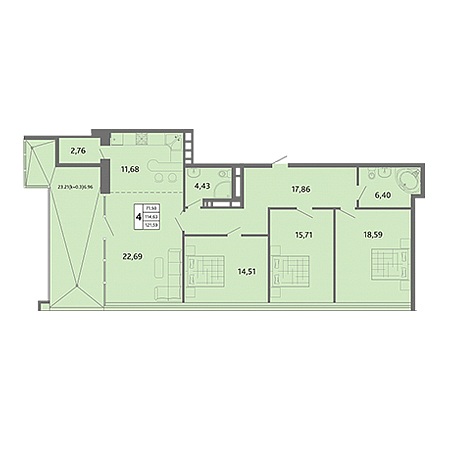 3 комнатная 121.59м²