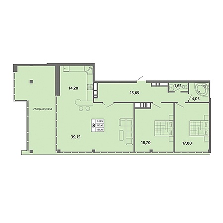 3 комнатная 123.9м²