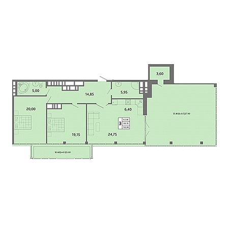 3 комнатная 132.9м²