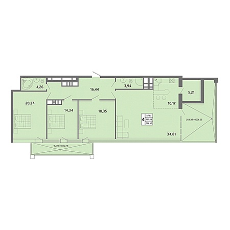 3 комнатная 136.52м²