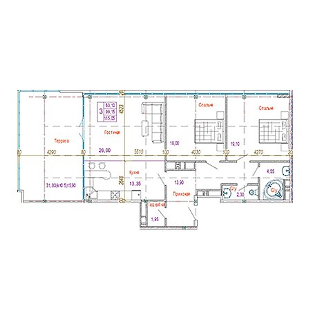 3 комнатная 115.05м²