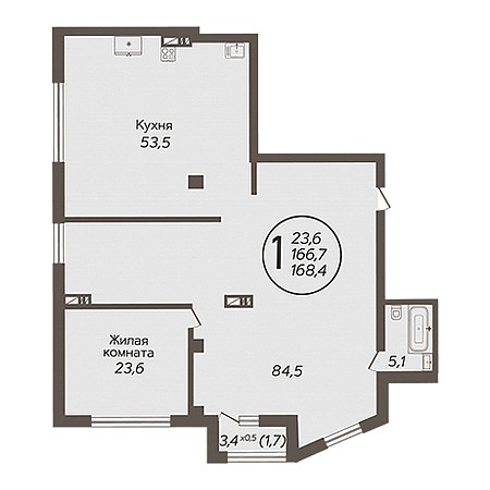 1 комнатная 168.4м²