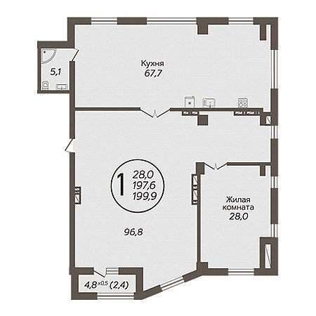 1 комнатная 199.9м²