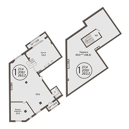 Пентхаус 263.2м²