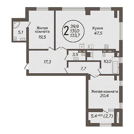 2 комнатная 133.7м²