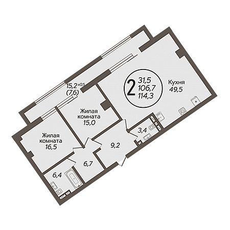 2 комнатная 114.3м²