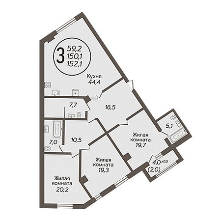 3 комнатная 152.1м²