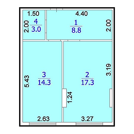 1 комнатная 43.4м²