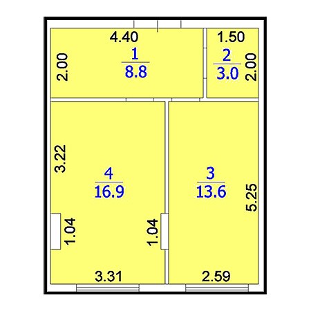 1 комнатная 41.8м²