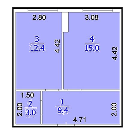 1 комнатная 39.8м²