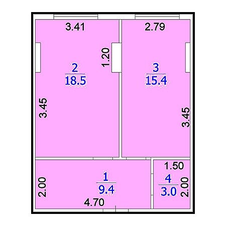 1 комнатная 47.3м²