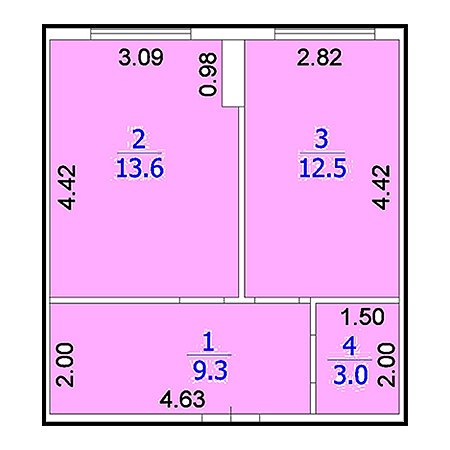 1 комнатная 38.4м²