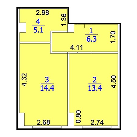 1 комнатная 39.2м²