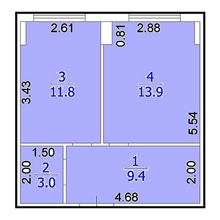 1 комнатная 38.1м²