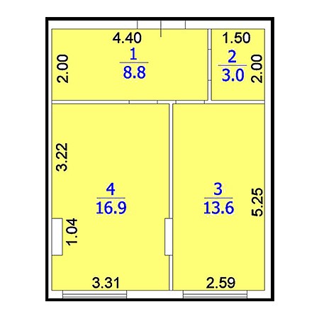 1 комнатная 42.3м²