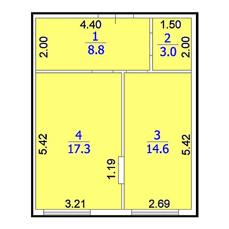 1 комнатная 43.71м²